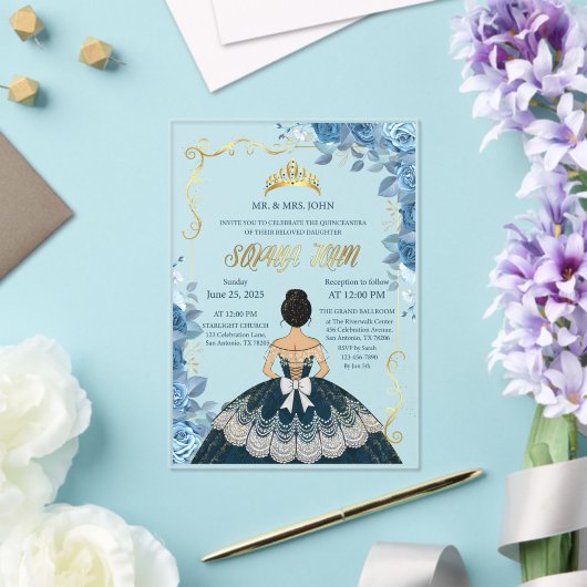 Quinceanera Uitnodiging Emerald Blue Jurk Acryl (Insitu (Huwelijk))