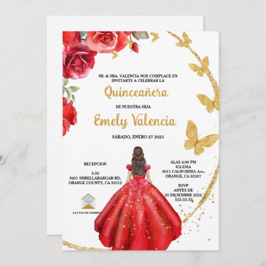 Quinceañera uitnodiging en español (Voorkant / Achterkant)