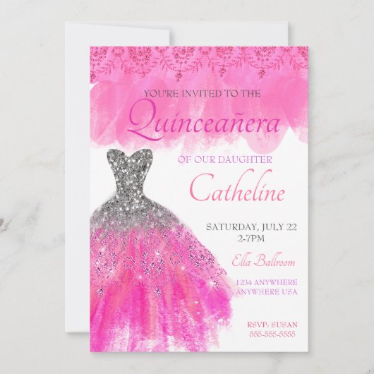 Quinceanera Uitnodiging fuscia15e verjaardag (Voorkant)