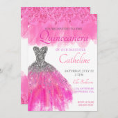 Quinceanera Uitnodiging fuscia15e verjaardag (Voorkant / Achterkant)