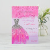 Quinceanera Uitnodiging fuscia15e verjaardag (Staand voorkant)
