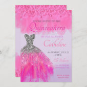 Quinceanera Uitnodiging fuscia15e verjaardag (Voorkant / Achterkant)