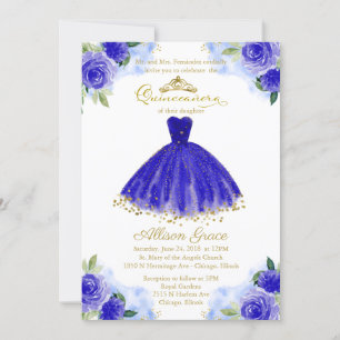 Quinceanera Uitnodiging Goud Folie Koningsblauwe J