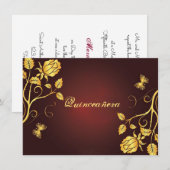 Quinceanera uitnodiging goud folie op bordeauxrood (Voorkant / Achterkant)