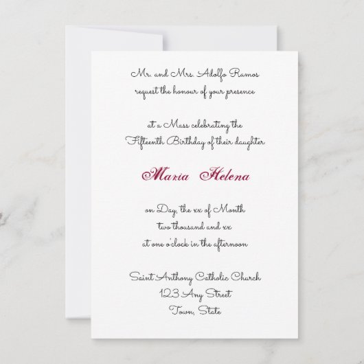 Quinceanera uitnodiging goud folie op bordeauxrood (Achterkant)