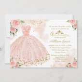 Quinceanera Uitnodiging Gouden Folie Roze Blush Go (Voorkant)