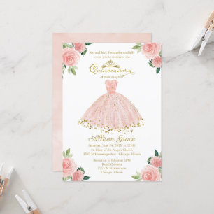 Quinceanera Uitnodiging Gouden Folie Roze Blush Go