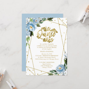 Quinceanera-uitnodiging Gouden Folie Stof Blauw Bl Kaart