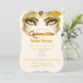 Quinceañera Uitnodiging Gouden Glitters (Staand voorkant)