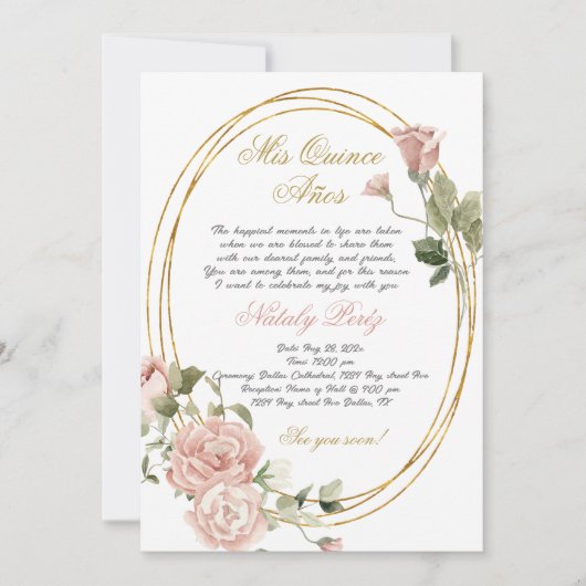 Quinceanera uitnodiging in het Engels (Voorkant)