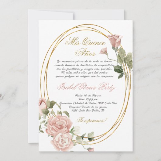 Quinceanera uitnodiging in het Spaans (Voorkant)