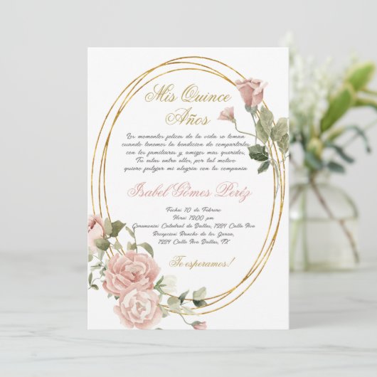 Quinceanera uitnodiging in het Spaans (Staand voorkant)