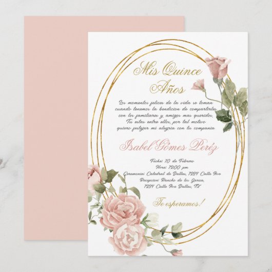 Quinceanera uitnodiging in het Spaans (Voorkant / Achterkant)
