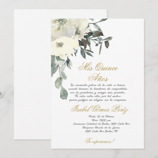 Quinceanera uitnodiging in het Spaans (Voorkant / Achterkant)