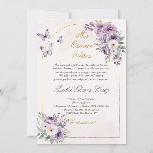 Quinceanera uitnodiging in het Spaans (Voorkant)