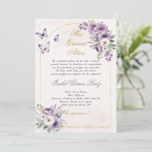 Quinceanera uitnodiging in het Spaans (Staand voorkant)