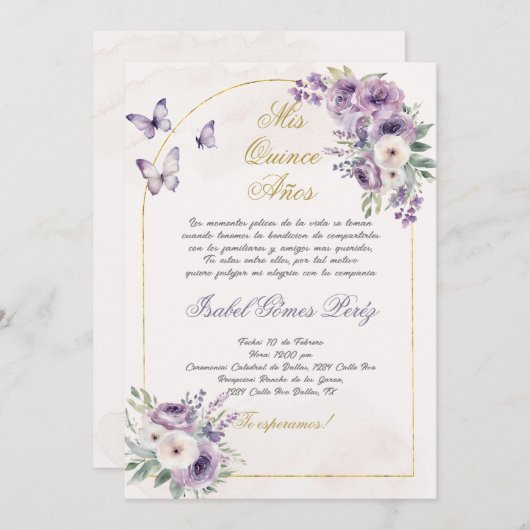 Quinceanera uitnodiging in het Spaans (Voorkant / Achterkant)