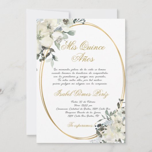 Quinceanera uitnodiging in het Spaans (Voorkant)