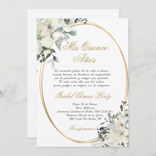 Quinceanera uitnodiging in het Spaans (Voorkant / Achterkant)