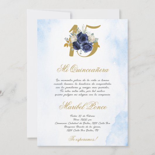 Quinceanera uitnodiging in het Spaans (Achterkant)