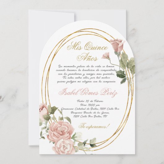 Quinceanera uitnodiging in het Spaans (Voorkant)