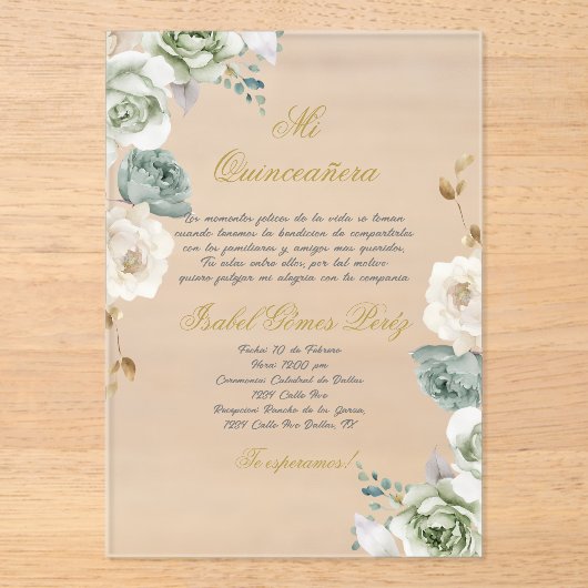 Quinceanera uitnodiging in het Spaans (Voorkant)