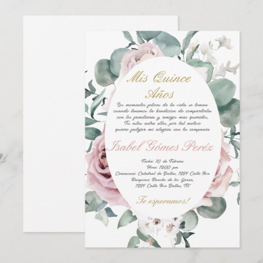 Quinceanera uitnodiging in het Spaans (Voorkant / Achterkant)