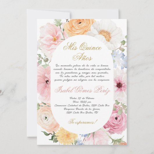 Quinceanera uitnodiging in het Spaans (Voorkant)