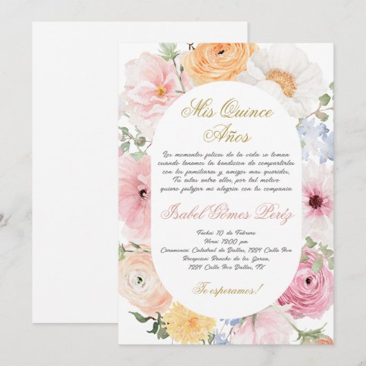 Quinceanera uitnodiging in het Spaans (Voorkant / Achterkant)