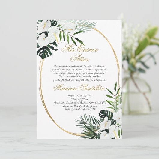 Quinceanera uitnodiging in het Spaans (Staand voorkant)
