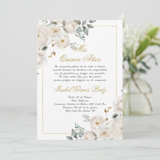 Quinceanera uitnodiging in het Spaans (Staand voorkant)