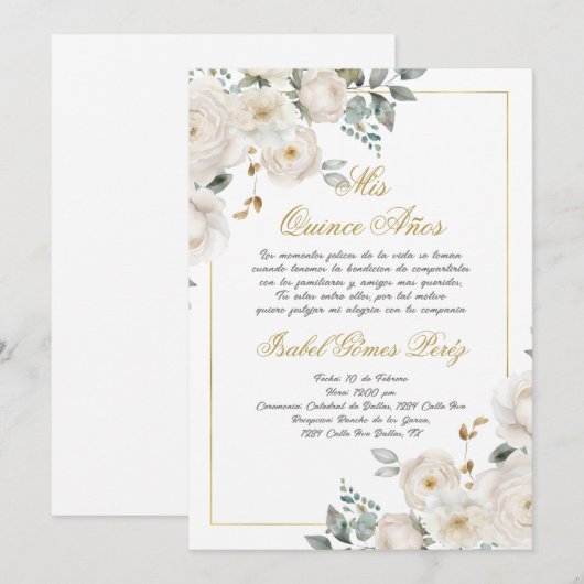 Quinceanera uitnodiging in het Spaans (Voorkant / Achterkant)