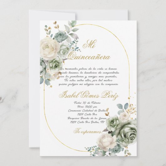 Quinceanera uitnodiging in het Spaans (Voorkant)