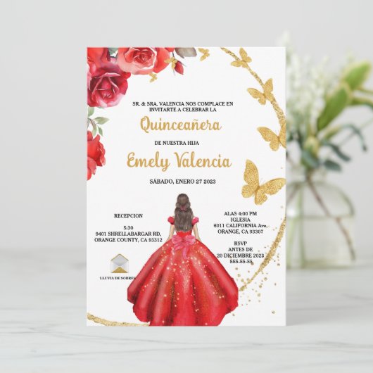Quinceañera uitnodiging in het Spaans (Staand voorkant)