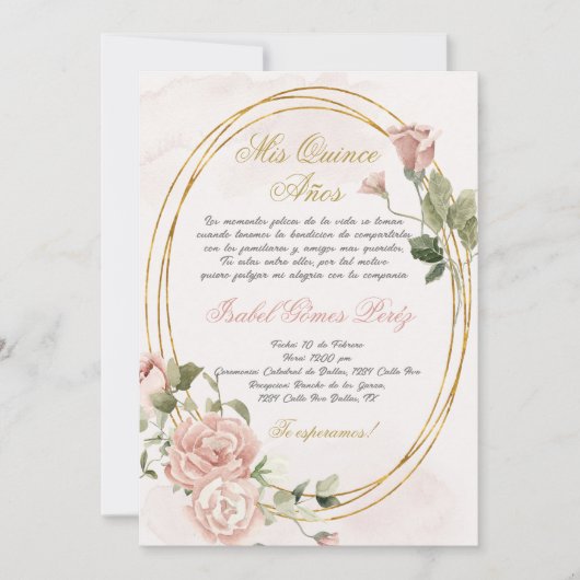 Quinceanera uitnodiging in het Spaans (Voorkant)