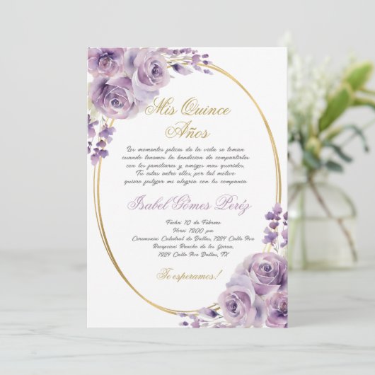 Quinceanera uitnodiging in het Spaans (Staand voorkant)