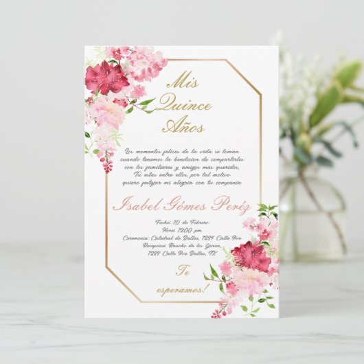 Quinceanera uitnodiging in het Spaans (Staand voorkant)