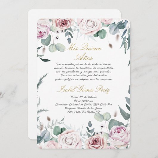Quinceanera uitnodiging in het Spaans (Voorkant / Achterkant)