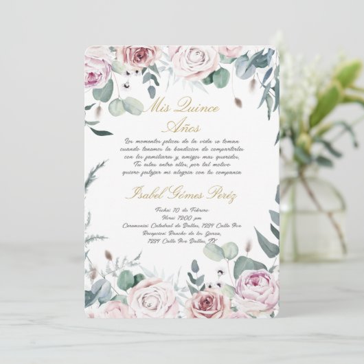 Quinceanera uitnodiging in het Spaans (Staand voorkant)