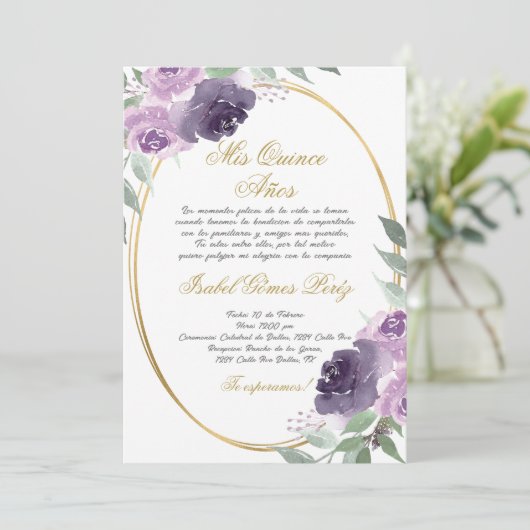 Quinceanera uitnodiging in het Spaans (Staand voorkant)