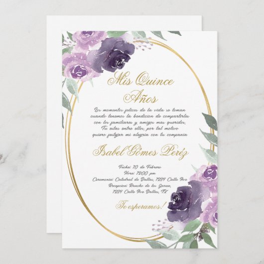 Quinceanera uitnodiging in het Spaans (Voorkant / Achterkant)