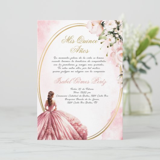 Quinceanera uitnodiging in het Spaans (Staand voorkant)