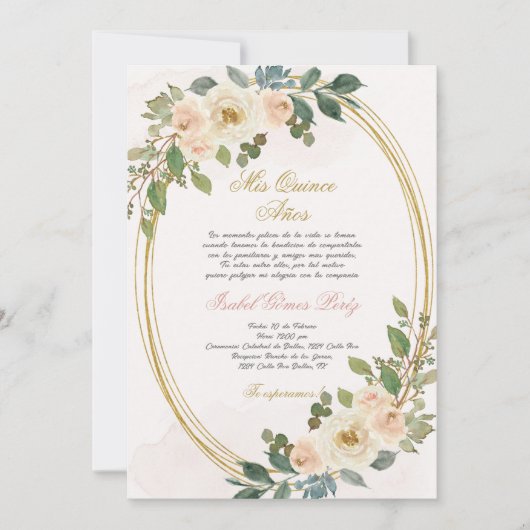 Quinceanera uitnodiging in het Spaans (Voorkant)
