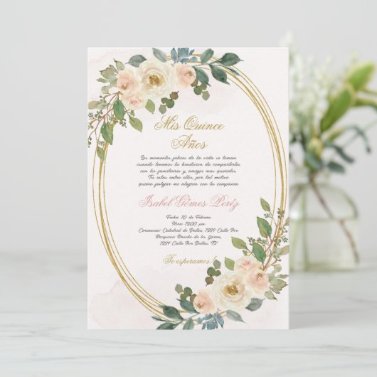 Quinceanera uitnodiging in het Spaans (Staand voorkant)