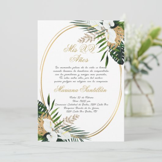 Quinceanera uitnodiging in het Spaans (Staand voorkant)