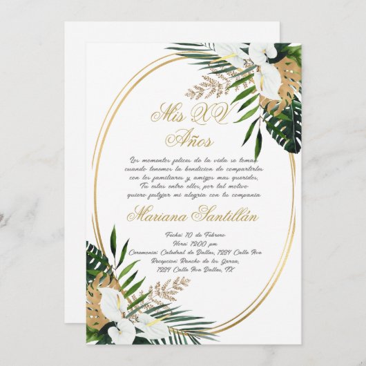 Quinceanera uitnodiging in het Spaans (Voorkant / Achterkant)