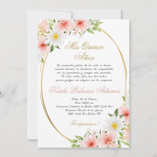 Quinceanera uitnodiging in het Spaans (Voorkant)