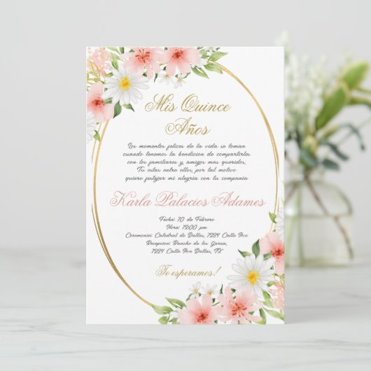 Quinceanera uitnodiging in het Spaans (Staand voorkant)