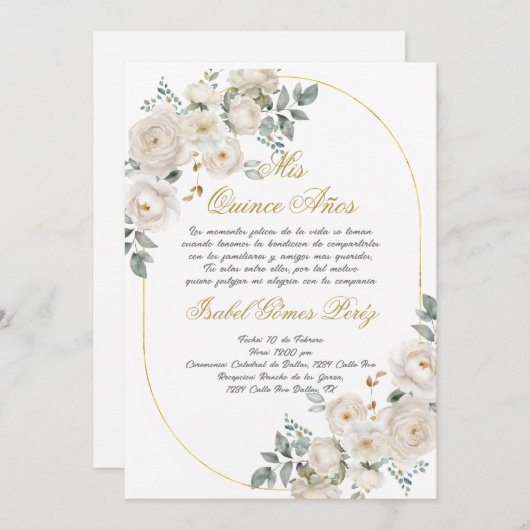 Quinceanera uitnodiging in het Spaans (Voorkant / Achterkant)