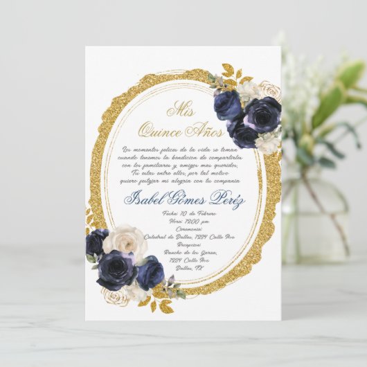 Quinceanera uitnodiging in het Spaans (Staand voorkant)